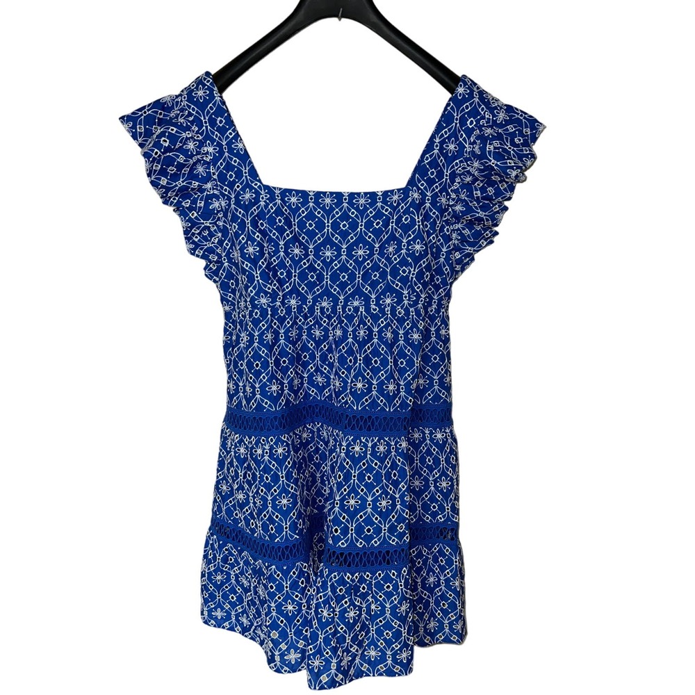 Lilly Pulitzer Size 14 DRESS Morrie Ruffle Sleeve Eyelet Smock Crochet Large NEW - Picture 7 of 14